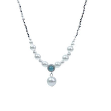Load image into Gallery viewer, 【Pendant Necklace】 Silver-Tone Chain with Blue Zircon &amp; Sized Pearls Drop Pendant Necklace - Minimalist Layered Necklace for Women, Cool-Toned Elegant Jewelry