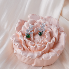 Load image into Gallery viewer, Jade Stud Earrings, 925 Sterling Silver Vine Leaf Drop Earrings with Green Jade and Cubic Zirconia, Nature-Inspired Dangle Earrings for Women, Elegant Birthstone Gift