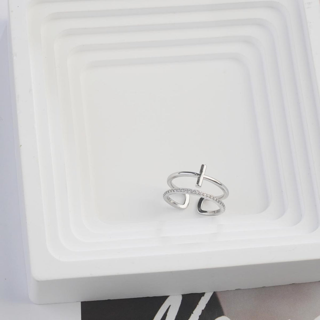 Gold-Plated & Silver Open Ring Set - Double Layer Elegant Minimalist Rings for Women