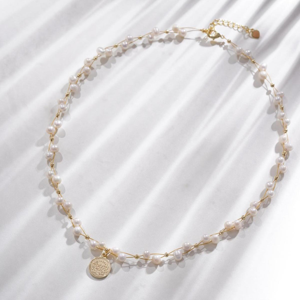 【Pendant Necklace】Interweave Copper Chain with Natural Pearl Necklace Delicate Pendant, Elegant Accessory for Ladies