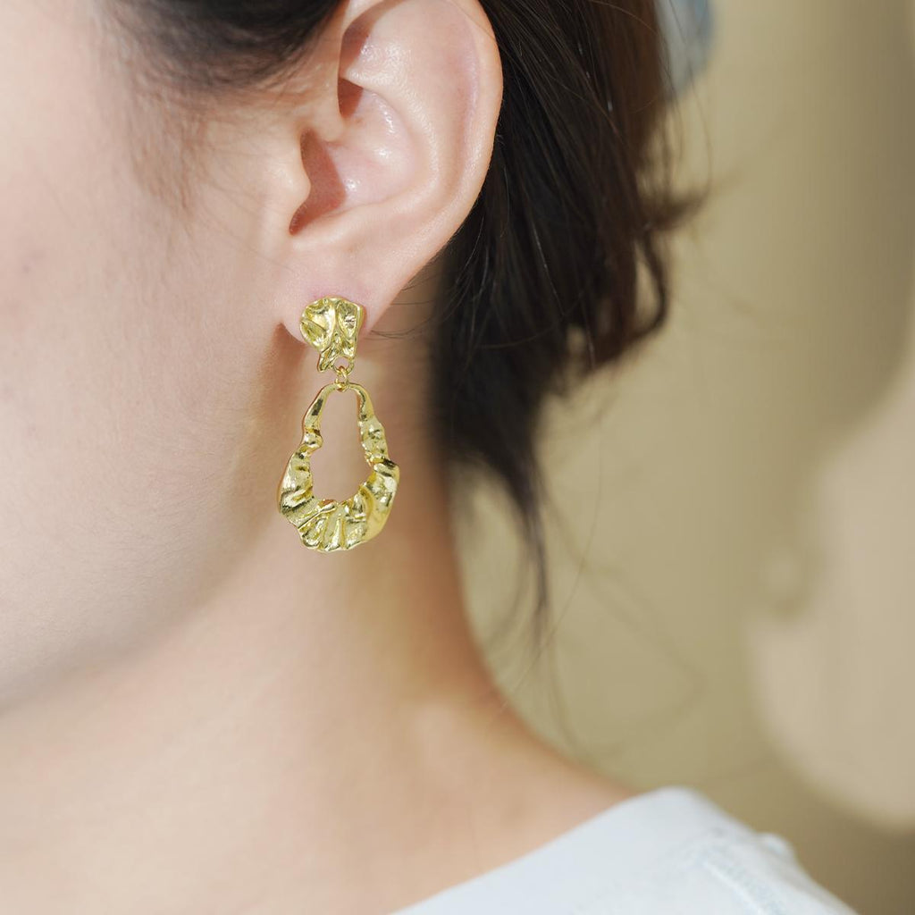 Subang Gelung, Bersalut Emas, Rekaan Aliran Abstrak, Subang Kenyataan, Untuk Pencinta Fesyen Trendi Earrings Jewelry