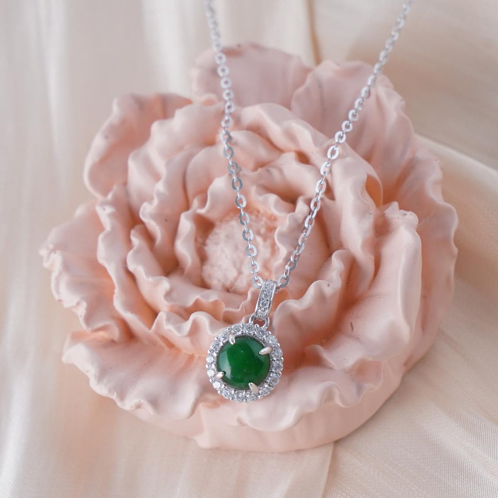 【Pendant Necklace】Shining Zircon Classic Jadeite Pendant Necklace, S925 Chain for Women Skin Care, Perfect Elegant Gift for Lover