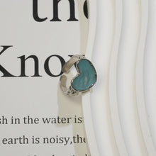 Charger l&#39;image dans la galerie, Cincin Terbuka, Rekaan Hati Manis, Glaze Berombak Biru dan Hijau, Aloi Bersalut Perak, Barang Kemas Harian Bergaya, Untuk Wanita stainless  steel  ring