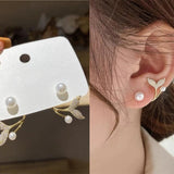New Elegant Mermaid Tail Shape Pearl Gold Color Earrings Korean Fashion Jewelry for Women Party Sweet Temperament Accessories