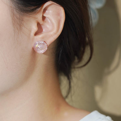 【Stud Earrings】Pink Sparkle Clear Sphere Dreamy Crystal - Like Earrings