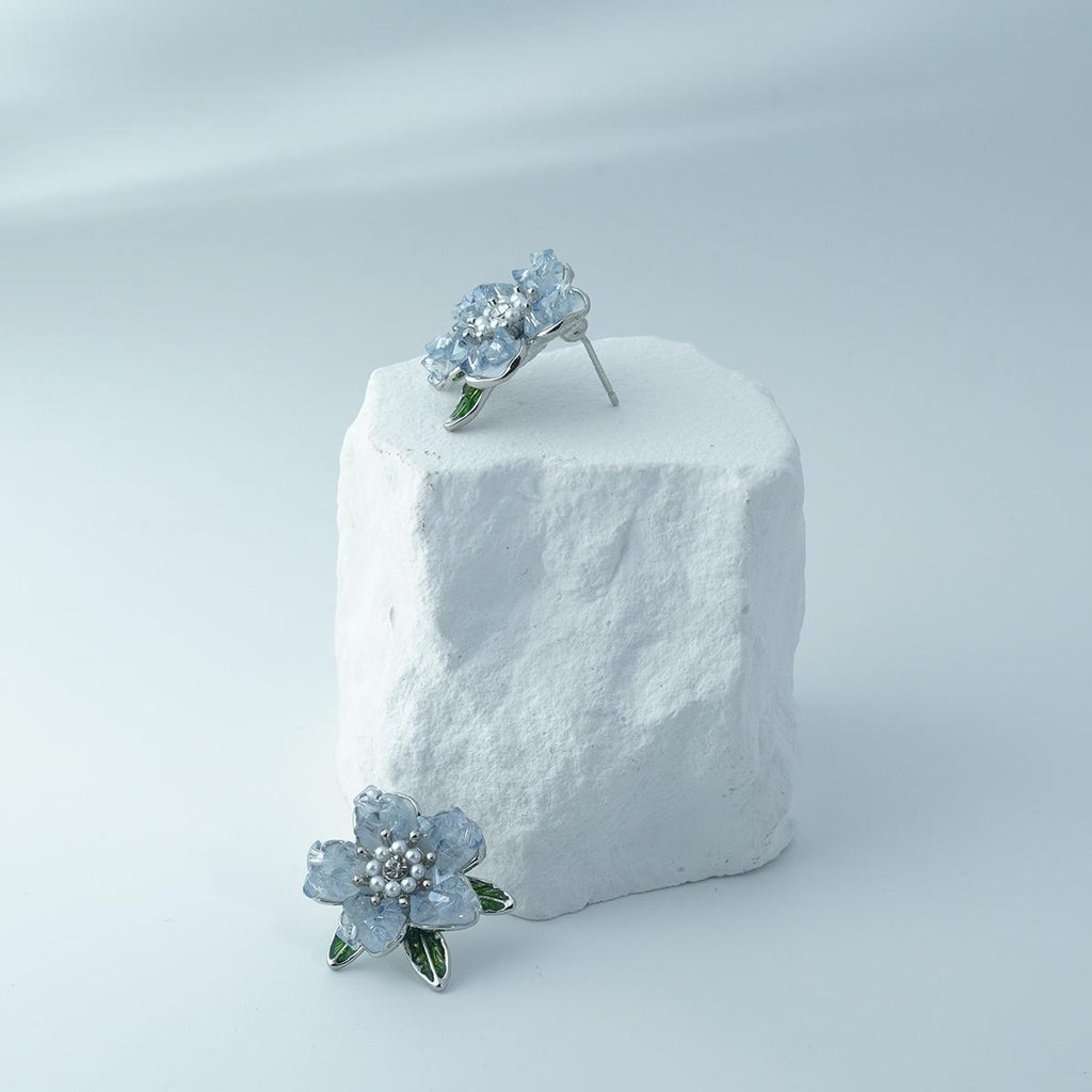 【Earrings】Crystal Petals Clip/Stud Earrings with Enamel Green Leaves, Pearl & Zircon Accents, Sweet&Romantic for Ladies