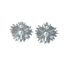 Load image into Gallery viewer, 【Stud Earrings】Silver-Tone Sun-like Pearl Cluster Studs - Linear &amp; Pearl Accent - Effortless Sophistication for Everyday