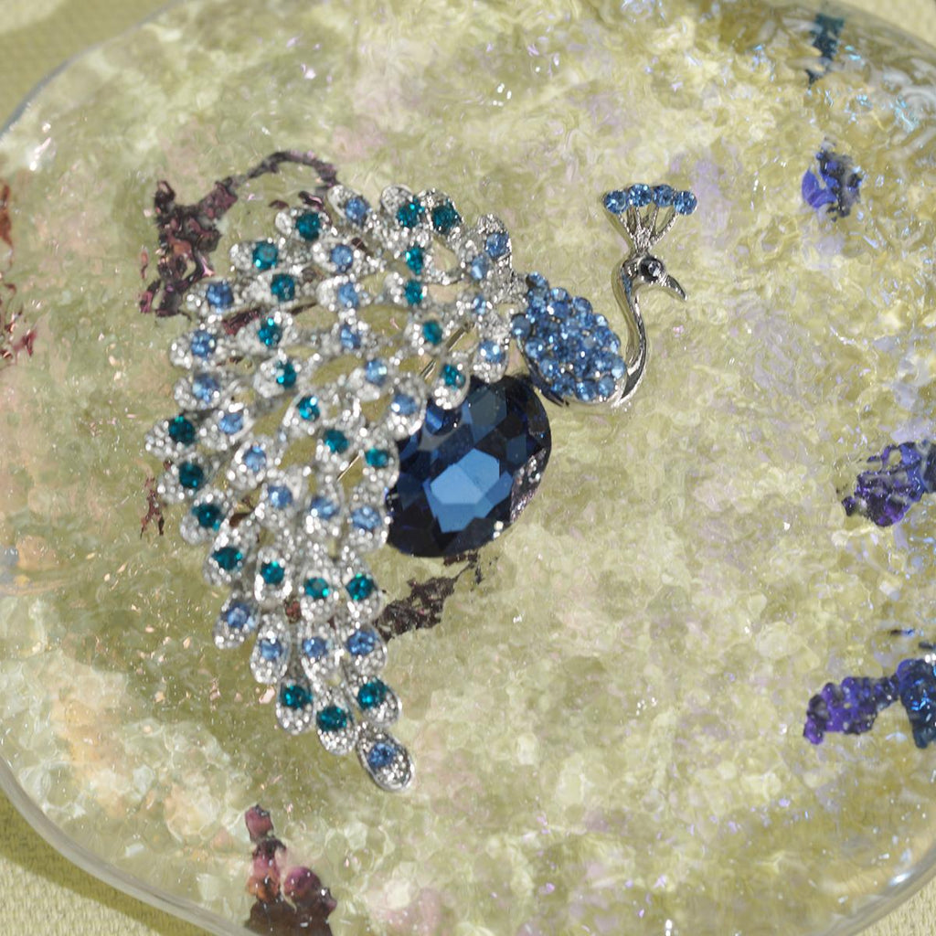 Kerongsang Merak, Gaya Regal, Diperbuat daripada Aloi dengan Zirkon Biru, Pesona Diraja, Sesuai untuk Wanita Elegan pin  brooch