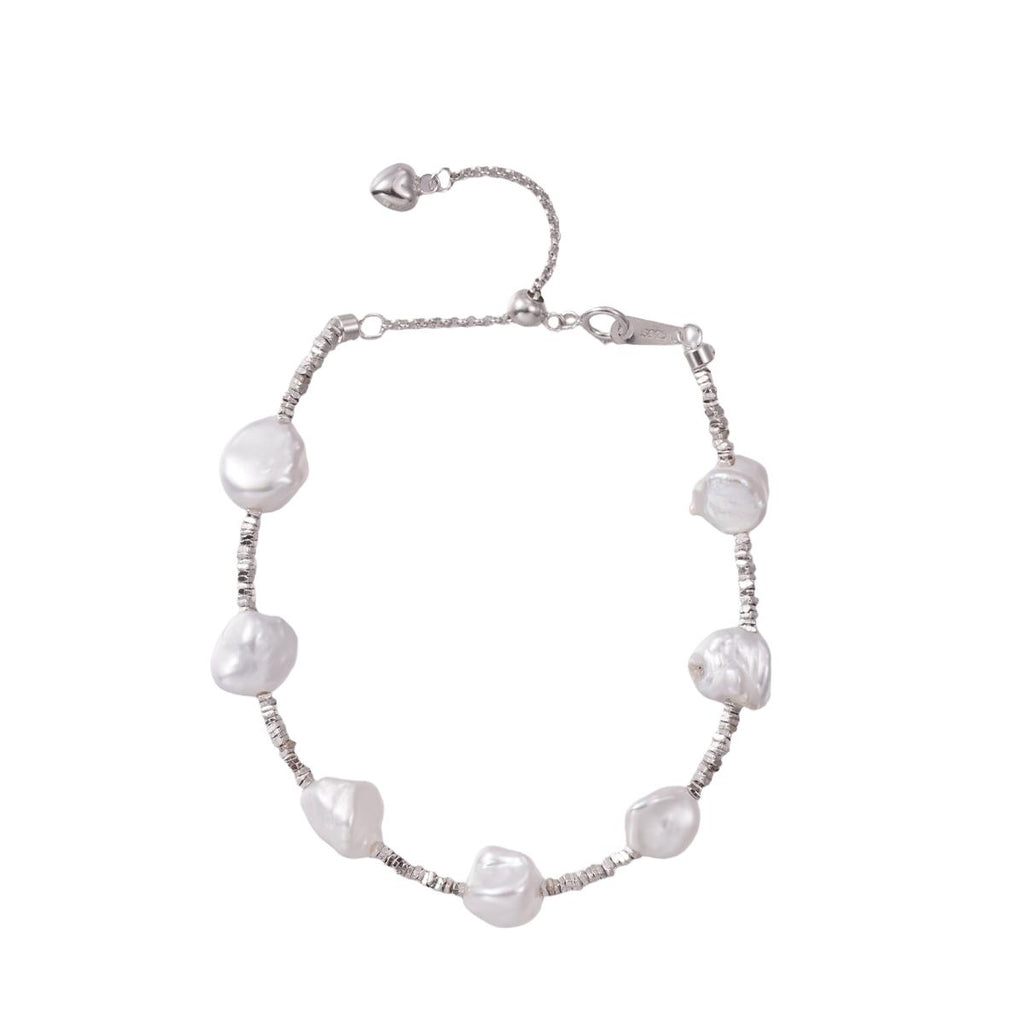【Bracelet】Baroque Natural Pearl Bracelet, Silver Chain with Irregular Pearl, Classic Lightweight Design for Women Everyday Wear