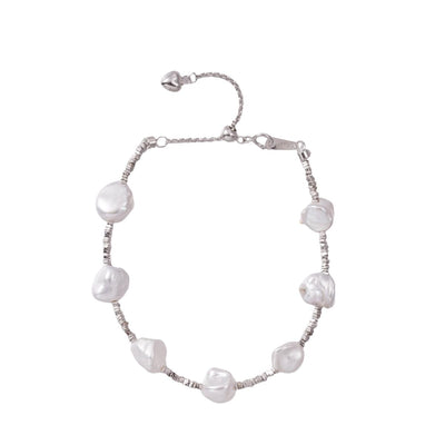 【Bracelet】Baroque Natural Pearl Bracelet, Silver Chain with Irregular Pearl, Classic Lightweight Design for Women Everyday Wear