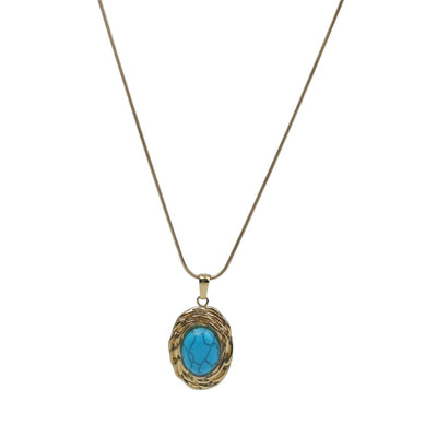 【Necklace】Vintage-Inspired Golden Chain with Turquoise Pendant , Perfect for Retro & Casual Styles