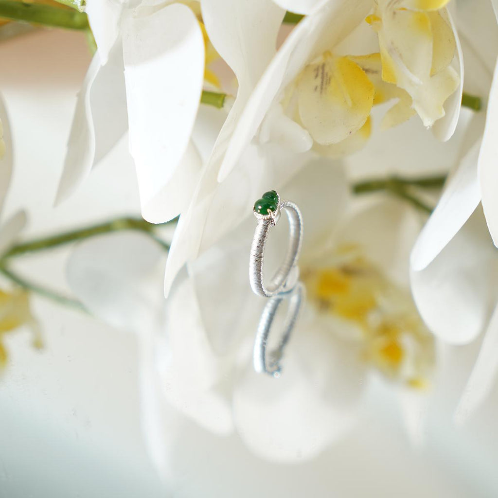 【Ring】S925 Silver Green Jadeite Gourd Ring Lucky Charm Jewelry Elegant Daily Accessory for Women