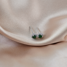 Load image into Gallery viewer, Jade Stud Earrings for Women, 925 Sterling Silver Green Jade Earrings with Cubic Zirconia Halo, Elegant Minimalist Studs, Gift Ready