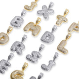 YOSZO Bubble Letter Necklace Gold Silver Initial Necklaces 14K Gold Plated Personalized Custom Name Diamond Letter Chain Necklace for Men