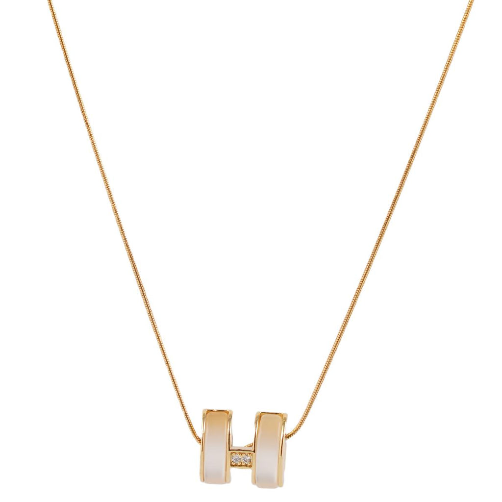 【Necklace】Pearlescent Cylinder Necklace Gold Stainless Steel Chain Zircon Accent Minimalist Modern Elegant Jewelry for Women