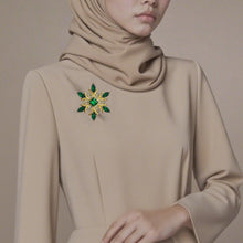 Load image into Gallery viewer, Gold-Plated Snowflake Brooch - Emerald Green Gems, Dazzling Sparkle for Daily Style