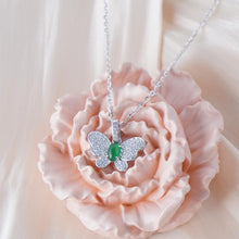 Load image into Gallery viewer, 【Pendant Necklace】Butterfly-shape Jadeite Pendant with Silver-made Chain Necklace, Shining Zircon, Elegant Jadeite Jewelry Pendant Necklace for Women