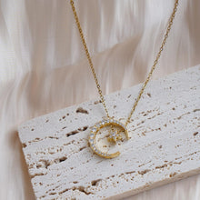 Load image into Gallery viewer, 【Pendant Necklace】Moon Star Pendant Necklace Stainless Steel Chain Gold-Tone Crystal Zirconia Celestial Romantic Elegant Jewelry for Women