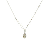 【Pendant Necklace】 Oval Gemstone Pendant Necklace of Intricate Metalwork, Dual-Texture Chain Jewelry for Women
