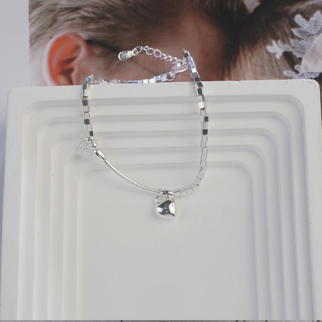 【Bracelet】Geometric Square Beads Chain Bracelet with Heart&Disc Pendants, Romantic Jewelry for Daily