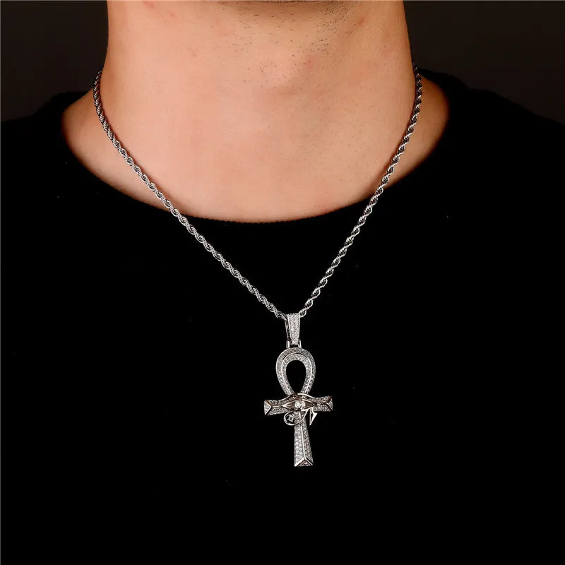 YOSZO Hip Hop Iced Out Cross Pendant Necklace Horus Eye Ankh Cross Ankh Key Pendant for Men