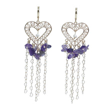 Load image into Gallery viewer, 【Earrings】18K Gold Plated Heart Tassel Earrings with Natural Amethyst &amp; Pearl, Romantic Design for Women