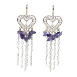 【Earrings】18K Gold Plated Heart Tassel Earrings with Natural Amethyst & Pearl, Romantic Design for Women