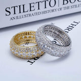 YOSZO 10MM Diamond Ring For Men 14K Gold Plated 5A+ Cubic Zirconia Iced Out Anniversary Wedding Engagement Band Pinky Ring For Men