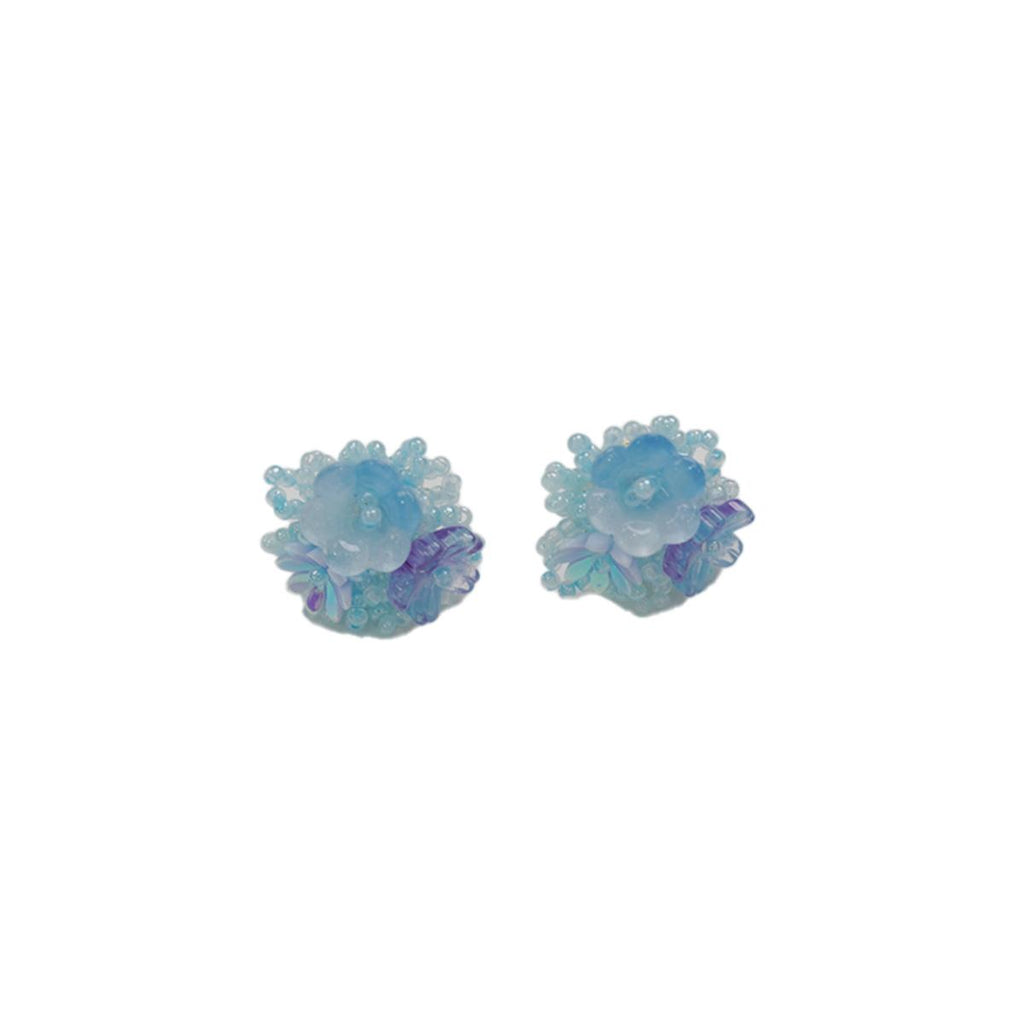 【Stud Earrings】Handmade Beaded Flower Pink & Blue Sweet Daily Earrings for Women