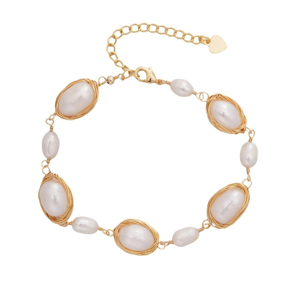 【Bracelet】Copper Woven Chain with Natural Freshwater Pearl Bracelet, Women Shining Elegant Gift