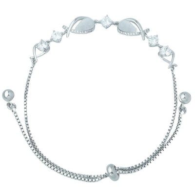 Elegant Silver-Tone Bracelet with Cat's Eye & Zircon Stones, Adjustable Chain, Luxury Jewelry Gift for Women