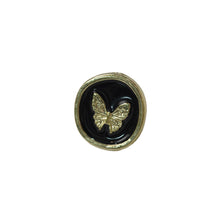 Load image into Gallery viewer, 【Stud Earrings】Gold-Edged Black Round Studs W/ Textured Butterfly, Vintage Style