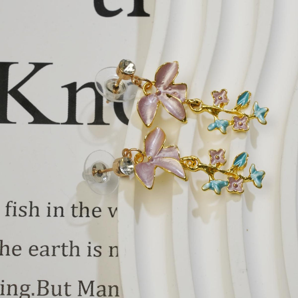 - Bunga Ungu, Rekaan Kelopak dan Daun Cantik dan Berwarna-warni, Barang Kemas Fairycore Manis, Untuk Wanita, - Jatuh anting  Earrings cute  earrings