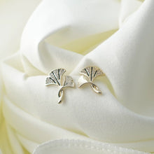 Load image into Gallery viewer, 【Stud Earrings】Silver Ginkgo Leaf Stud Earring - Micro-Set Crystal Frost Accent - Nature-Realistic Minimalist for Daily Elegance