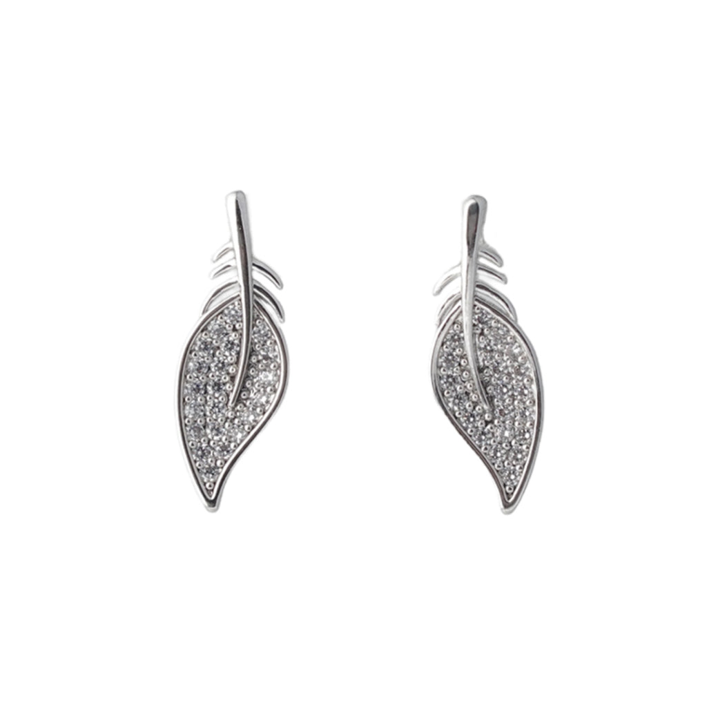 【Stud Earrings】Zircon Inlaid Feather Stud Earrings, Light & Sparkly, Ideal for Women Loving Natural Style Accessories