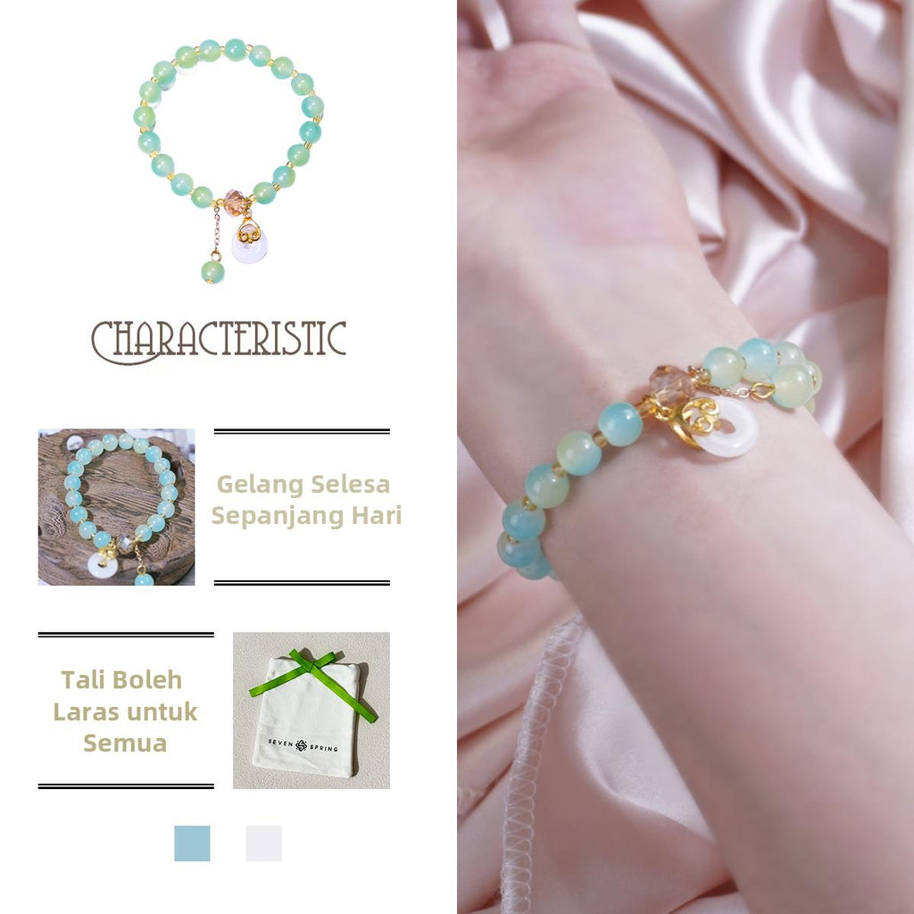 Gelang Manik, Kecerunan Pastel Hijau dan Biru, Pesona Nada Emas, Boleh Laras, Barang Kemas Elegan, Hadiah untuk Wanita, Gelang