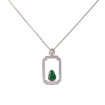 【Pendant Necklace】 Jadeite Pendant Shining Zircon with Silver-made Chain Pendant Necklace, Delicate Jewelry for Women Daily Wear