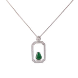 【Pendant Necklace】 Jadeite Pendant Shining Zircon with Silver-made Chain Pendant Necklace, Delicate Jewelry for Women Daily Wear