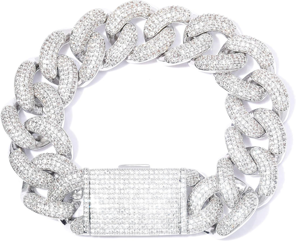 YOSZO Hip Hop 20mm Miami Cuban Chains Bracelet Iced Out Paved Bling Round CZ for Men