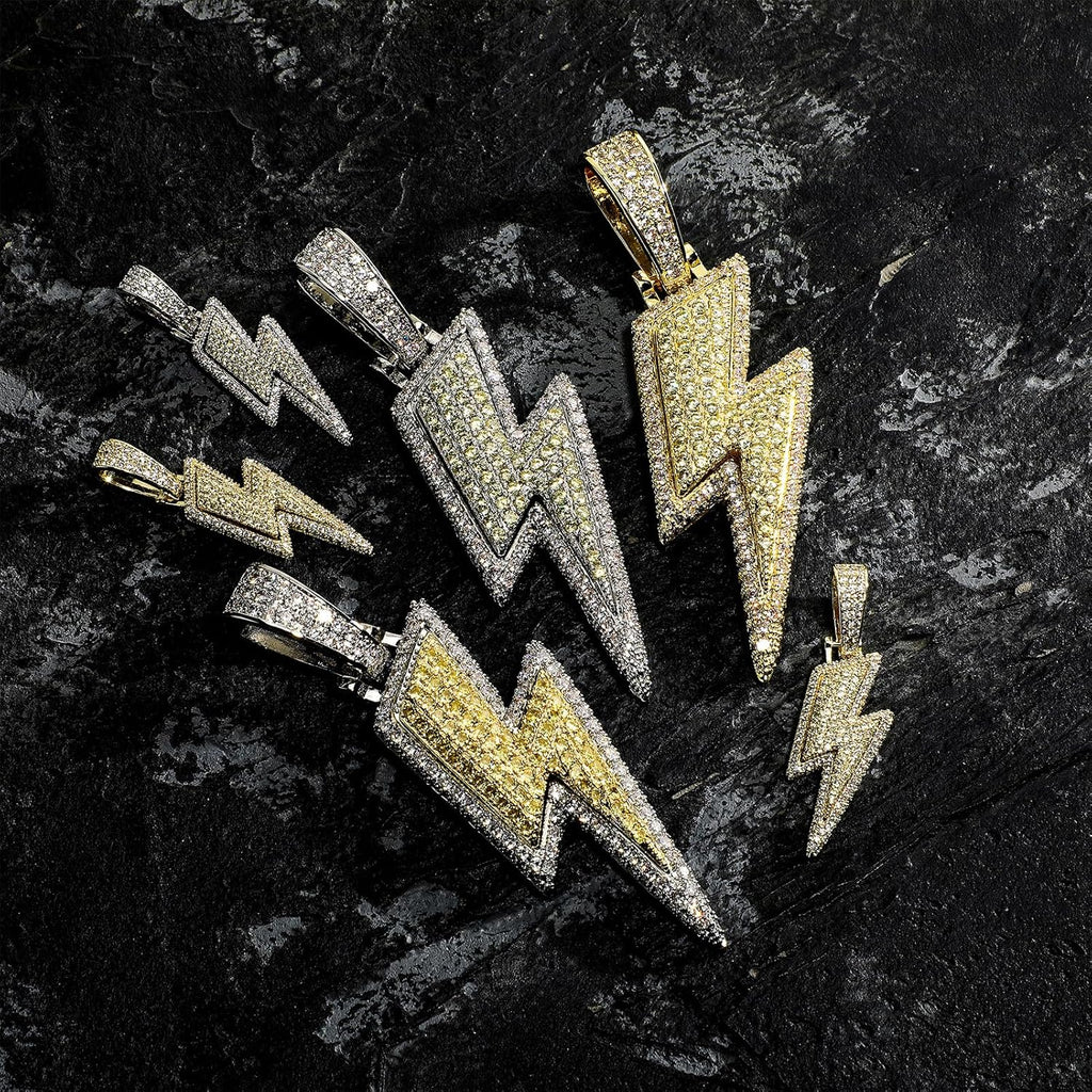 YOSZO Hip Hop Lightning Bolt Design Pendant 18k Gold Plated Iced Out Cubic Zirconia Pendant Necklace with Micropave Simulated Diamond for Men Women