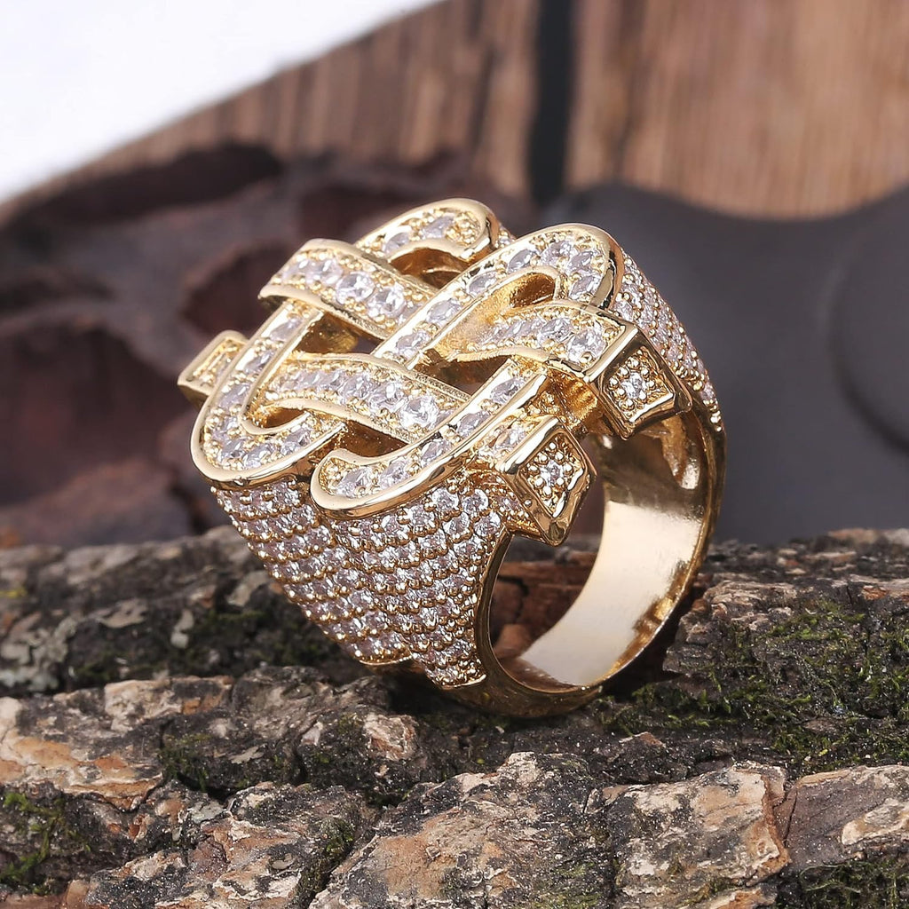 YOSZO Hip Hop Big US Dollar Sign Rings 18K Gold Plated Iced Out Cubic Zirconia Bling Pinky Ring for Men