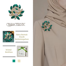 Load image into Gallery viewer, Kerongsang besar bahu Kristal Hijau, Gaya Vintaj, Glamor Retro, Sesuai untuk Gaun Rasmi / Kot, Sesuai untuk Pencinta Fesyen dan Hadiah Daun brooch