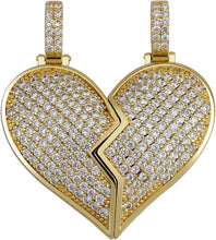 Load image into Gallery viewer, YOSZO Iced Out Premium Diamond Solid Magnetic Broken Heart Matching Pendant with 2 Rope Chains Necklace Valentine Gifts for Lovers Men and Women (Gold Matching)