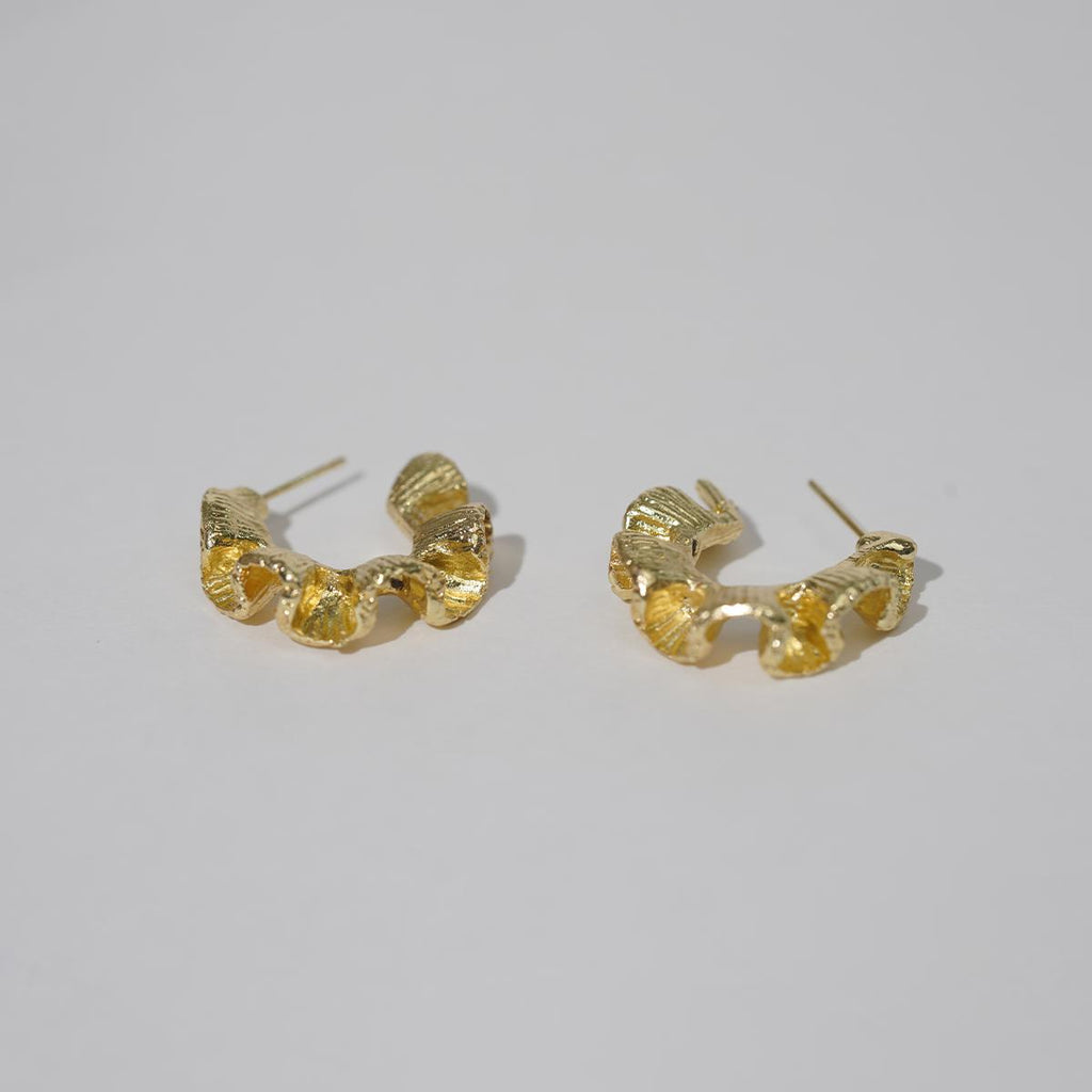 Subang Gelung, Bersalut Emas, Subang Gelung Bertekstur, Rekaan Lipat Bergaya, Untuk Pencinta Fesyen Perak Earrings