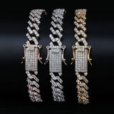 YOSZO 10mm Iced out Lab Diamond Prong Long Buckle Miami Cuban Link Bracelet Luxury Jewelry Gift for Men Women Hip Hop