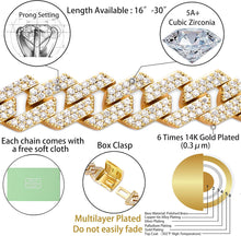 Charger l&#39;image dans la galerie, YOSZO Cuban Link Chain for Men 14mm 6 Times 14K Gold Plated Iced out Lab Diamond Miami Curb Cadenas De Oro Para Hombres Choker for Women with Box Clasp Hip Hop