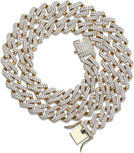 Carica l&#39;immagine nel visualizzatore di Gallery, YOSZO Hip Hop 14mm 6 Times Heavy 14K Gold Plated Miami Cuban Link Chain Choker for Men Full Iced out Prong Setting Bling CZ Rapper Necklace