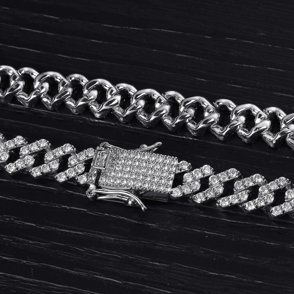 YOSZO 10mm Iced out Lab Diamond Prong Long Buckle Miami Cuban Link Bracelet Luxury Jewelry Gift for Men Women Hip Hop