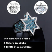 Carica l&#39;immagine nel visualizzatore di Gallery, YOSZO Gold Ring Star Men Diamond Ring Iced out Cuic Zirconia 14K Gold Silver Plated Punk Band Hexagram Gold Jewelry 7-11