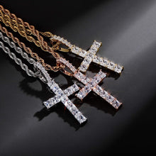 Carica l&#39;immagine nel visualizzatore di Gallery, YOSZO Cross Necklace Men Gold Princess Diamond Cross Chain Iced out 14K Gold Plated Cubic Zirconia Pendant Necklace for Women 24 Stainless Steel Chain Gold Jewelry